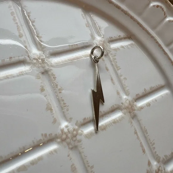 Lightning Bolt Pendant Silver Tone Minimalist Charm - Picture 2 of 4